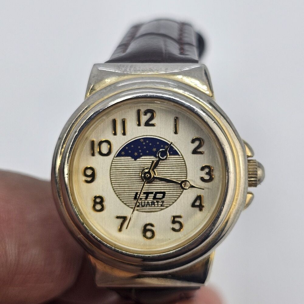 LTD‎ Women's Watch 25MM Moon Phase New Brown Leather Bands New Battery READ
